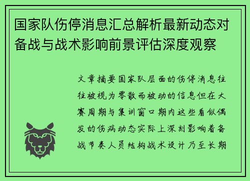 国家队伤停消息汇总解析最新动态对备战与战术影响前景评估深度观察 国家队伤停消息汇总解析最新动态对备战与战术影响前景评估深度观察